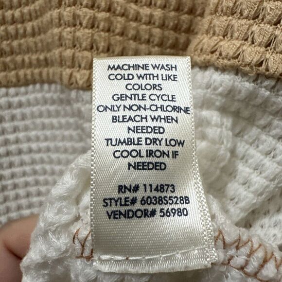 2/$30 BKE Color Block Waffle Knit Shirt Size S Tan Oversized Neutral Boho Boxy - Picture 9 of 10